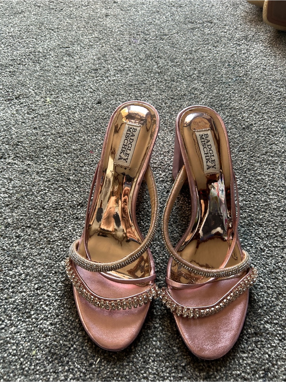 Badgley Mischka Rose Pink Crystal-Embellished Satin Slide Heels
